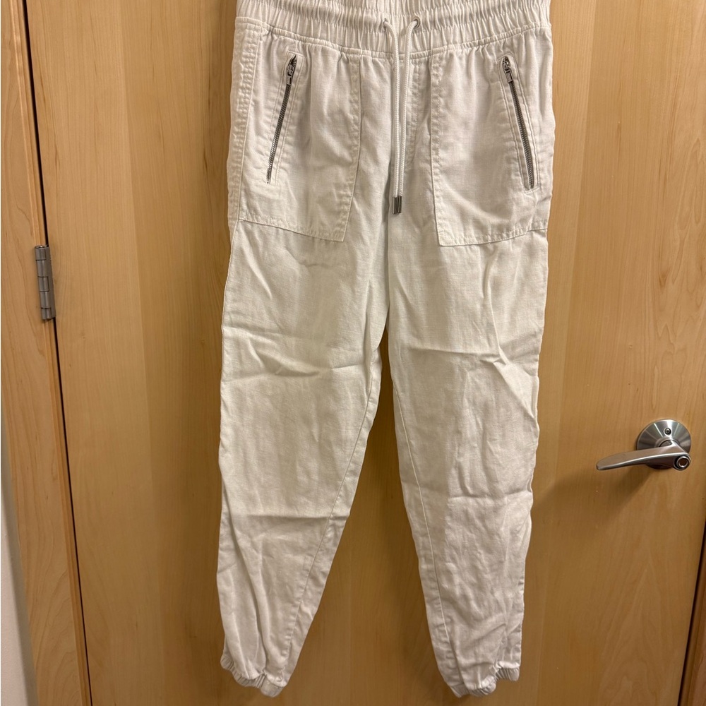 Athleta White 100% Linen Jogger Pants with Zip Pockets
